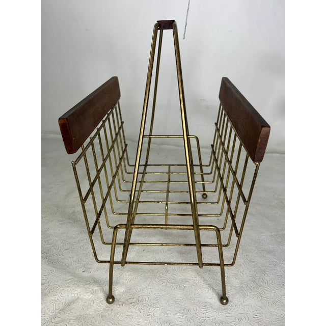 Mid-Century Modern Vintage Modern Metal & Walnut Magazine Holder For Sale - Image 3 of 10
