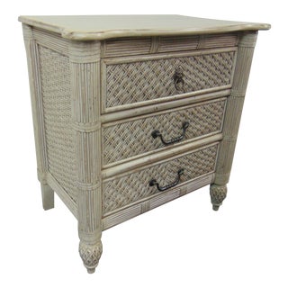 Cream Bamboo & Wicker Nightstand For Sale