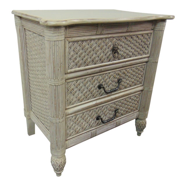 Cream Bamboo & Wicker Nightstand Chairish