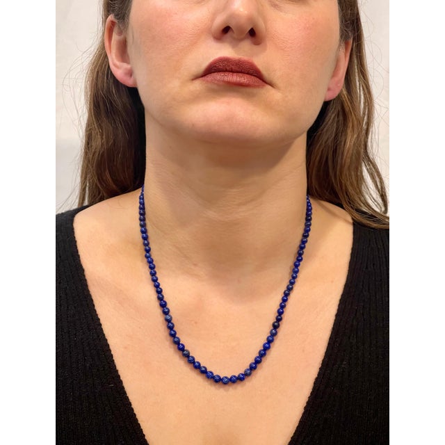 Certified Vintage Lapis Lazuli Single Strand Necklace 14 Kt Yellow Hook Clasp For Sale In New York - Image 6 of 18