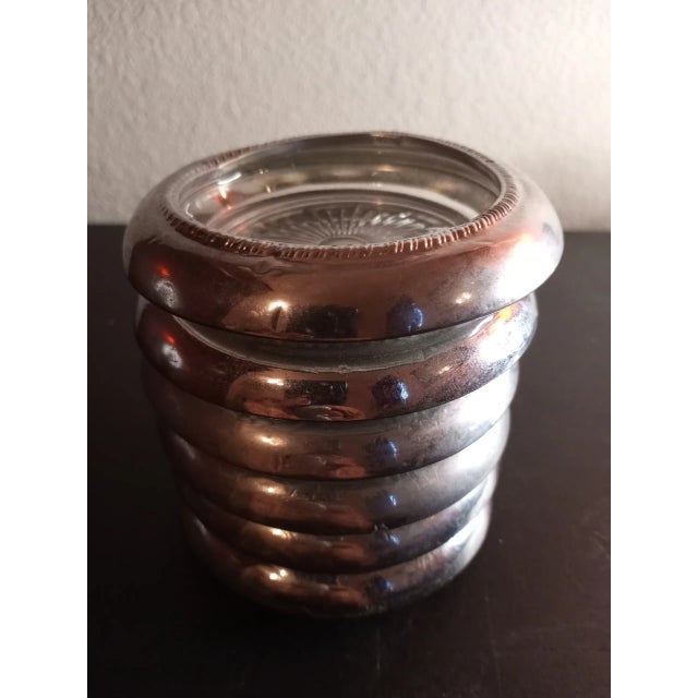 Metal 1970s Silverplate Rim Starburst Glass Coasters- Set of 6 For Sale - Image 7 of 7
