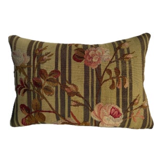 Antique French Aubusson Floral Metallic Thread Pillow, Circa 1850 For Sale