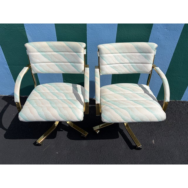 Cal-Style A Pair of Early 1990s Post Modern Brass Rolling Dining Chairs by Cal-Style Furniture. For Sale - Image 4 of 18