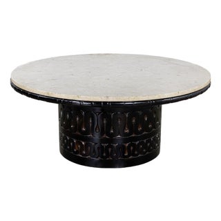Mid-20th Century Brutalist Heirloom Coffee Table by Weiman Carved Pedestal Base Ivory Marble Top For Sale