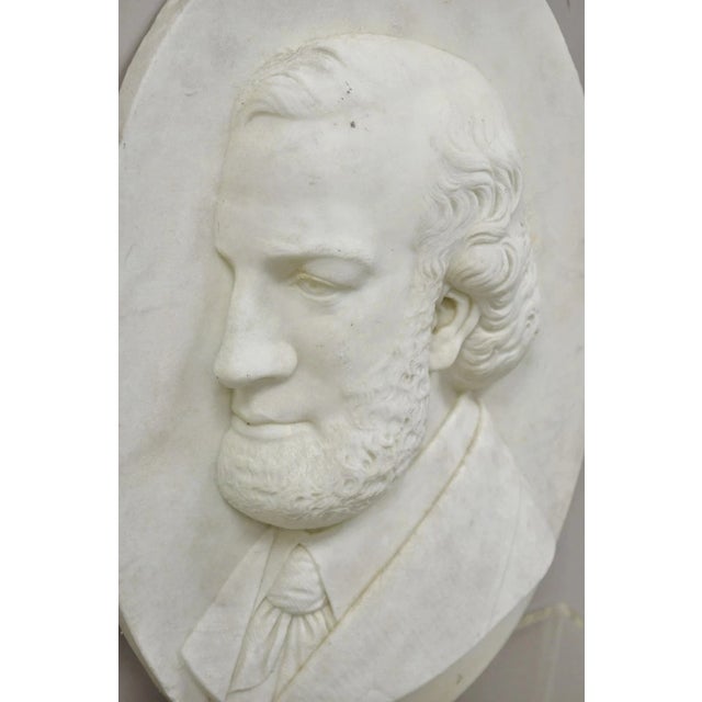 Late 19th Century Antique Italian Marble Relief Carved 20" Oval Renaissance Bearded Gentleman Bust For Sale - Image 5 of 10