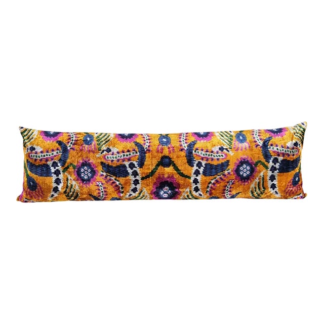 Orange Extra Long Ikat Velvet Pillow Cover For Sale