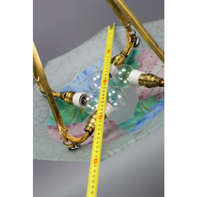 Art Deco Enameled Glass Four-Light Pendant Chandelier from Loys Lucha, 1930s For Sale - Image 13 of 18