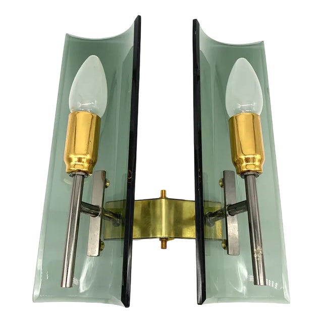 Vintage Smoked Glass Wall Lamps, Italy, 1960, Set of 2 For Sale