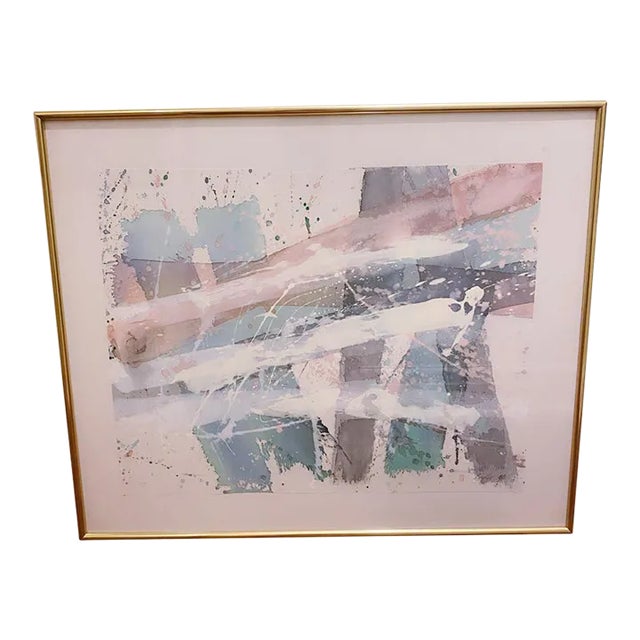Vintage 1980s Pastel Abstract Painting Signed and Framed For Sale