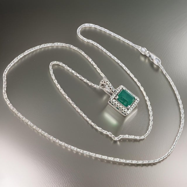Natural Emerald Diamond Pendant 18" 14k WG 2.05 TCW Certified For Sale - Image 11 of 11