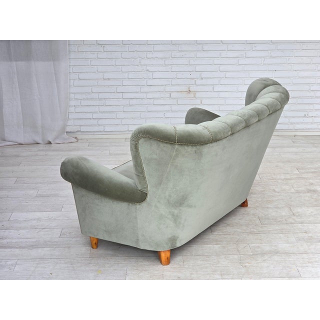 Danish Twi-Seater Sofa in Light Green Furniture Velour, 1960s For Sale - Image 11 of 18
