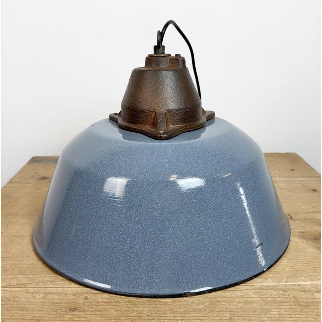 Industrial Grey Enamel and Cast Iron Pendant Light, 1960s For Sale - Image 12 of 18