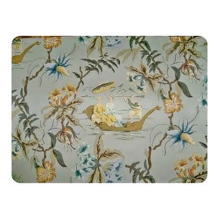 Schumacher Yangtze Aqua (Sage Colorway) Chinoiserie Wallpaper - 1 Double Roll For Sale