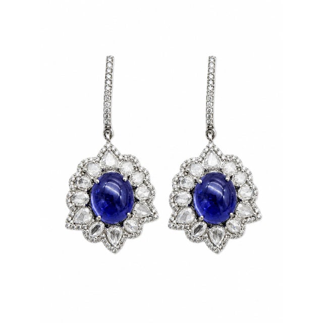 Gemstone Natural Tanzanite 12.30cts & Diamond 3.91cts Earring in 14k Gold For Sale - Image 7 of 8