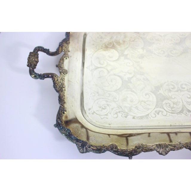 1940s Extra Large Butler’s Tray Silver Plated Rectangular Footed Tray For Sale - Image 9 of 10