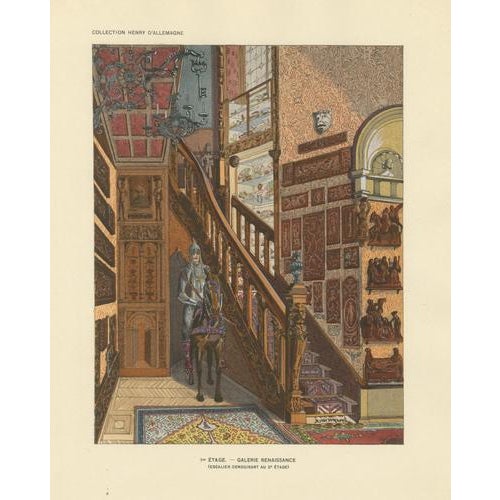 After Henry dAllemagne, Renaissance Stair Hall with Armored Knight Figure, 1900, Print For Sale - Image 3 of 10