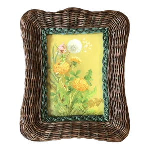 1970’s Original Fantasy Fairy With Dandelion Original Illustration Watercolor Painting Vintage Wicker Tabletop Frame