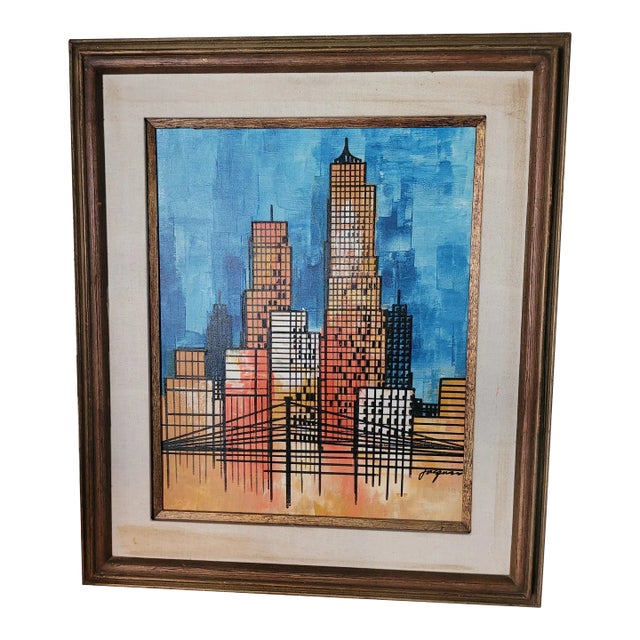 Mid-Century Modern Cityscape Oil Painting For Sale