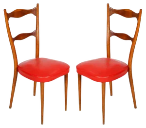Set of Leather Side Chairs with Spring Seats, 1940s