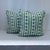 Handcrafted 20” pillows in Danika Herrick “James Stripe”Indigo and Lehigh green custom print on linen fabric. Include rows...