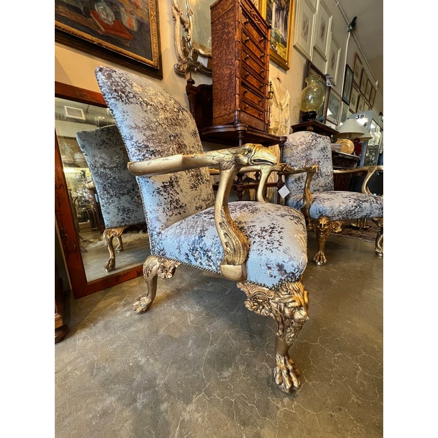 Early 20th Century Pair of French Style Gold-Gilded Armchairs For Sale - Image 4 of 8