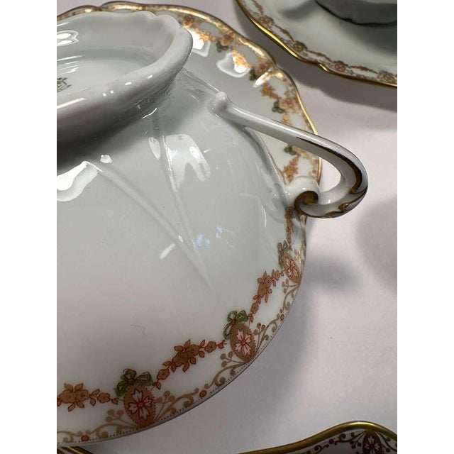 Vintage Limoges France Porcelain Coffee and Croissant Set, Hand Painted Gold Trim Tea Cups and Crescent Plates - Set of 6 For Sale In Philadelphia - Image 6 of 10