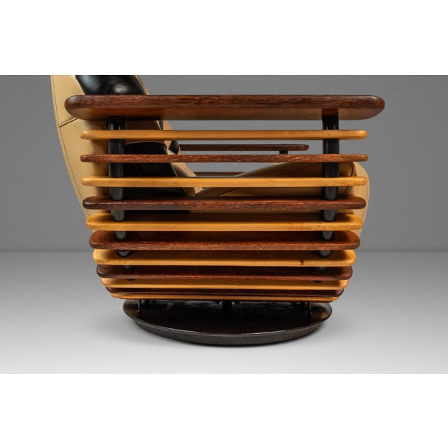 Set of Two (2) Art Deco Organic Modern "Luxor" Armchair / Lounge Chairs in Leather, Spruce & Palmwood Attributed to Pacific Green, Australia, C. 2000s For Sale - Image 13 of 18