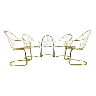 Brass Dining Chairs by Gastone Rinaldi for Rima, Italy, 1970s, Set of 5 For Sale