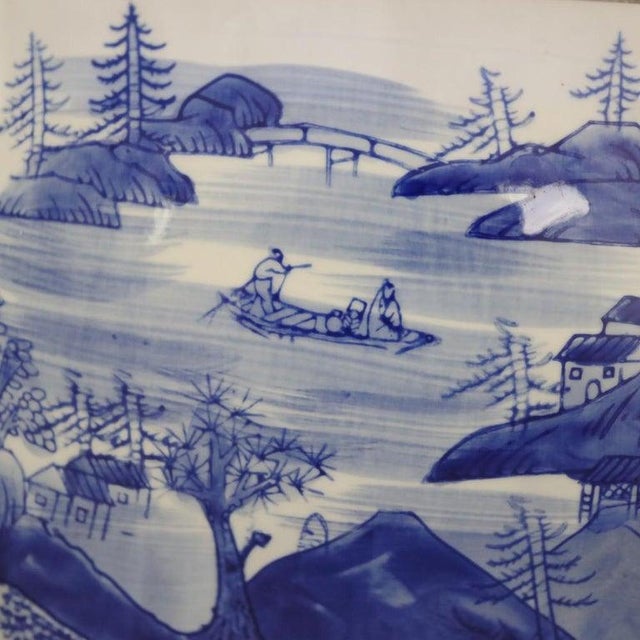 Early 20th Century Chinese Scenic Blue & White Stoneware Pillow Vase 20thC For Sale - Image 5 of 8
