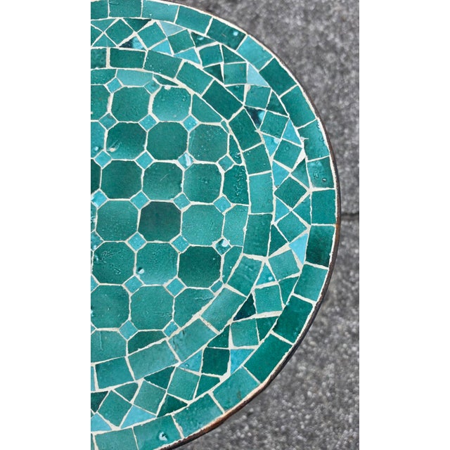 Emerald 16" Mini Moroccan Mosaic Accent Table – Emerald Aqua Tile Top For Sale - Image 8 of 9