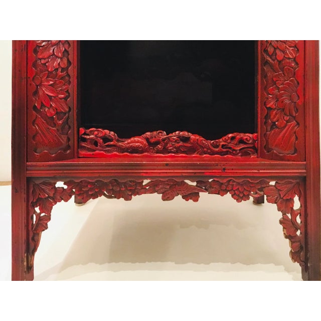 Asian Antique Asian Antique Red Carved Wood Cabinet For Sale - Image 3 of 7