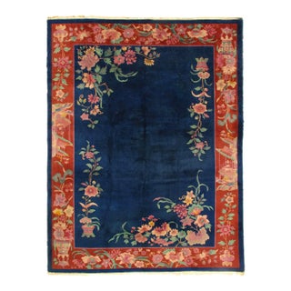 Pasargad DC Navy Blue Antique Chinese Art Deco Rug For Sale