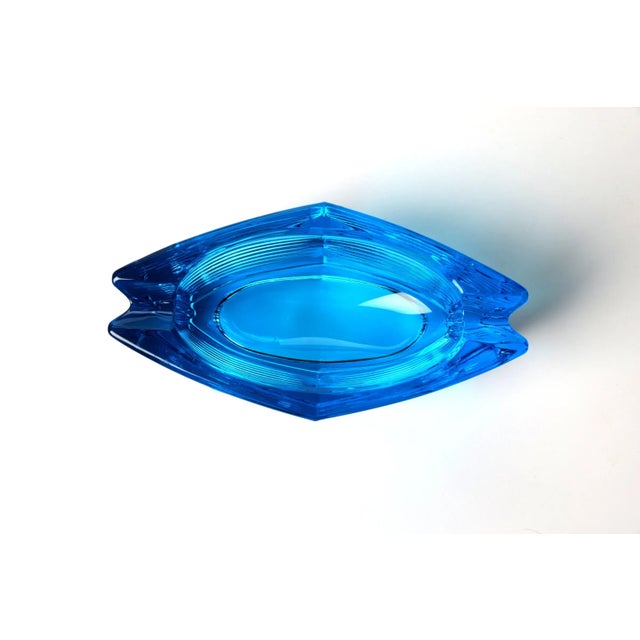 SkLO Vintage Sklo Union Blue Glass Ashtray – Czech For Sale - Image 4 of 8