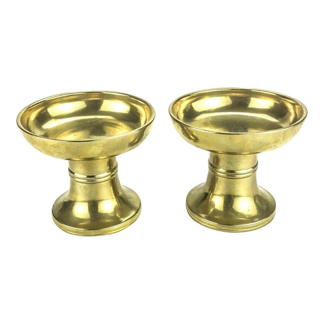 Heavy Solid Brass Pedestal Candle Holders a Pair For Sale