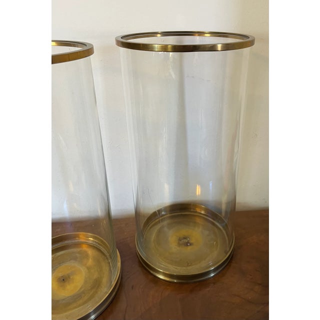 Transparent Large Ralph Lauren Brass and Glass Hurricane Pillar Candle Shades - a Pair For Sale - Image 8 of 12