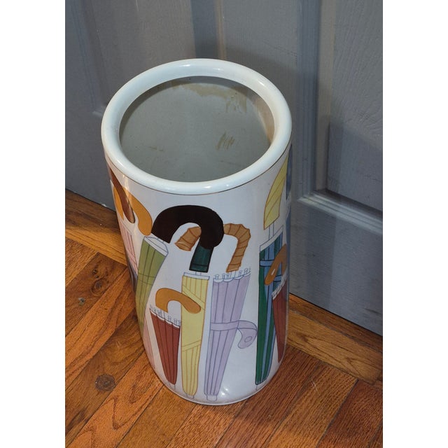 Ceramic Vintage Whimsical Painted Colorful Ceramic Umbrellas Design Umbrella Stand For Sale - Image 7 of 8