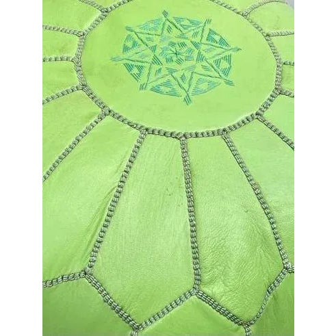 Late 20th Century Moroccan Embroidered Pistachio Pouf For Sale In New York - Image 6 of 7