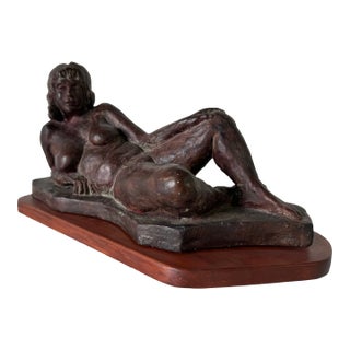 Vintage Terracotta Reclining Lady Sculpture For Sale