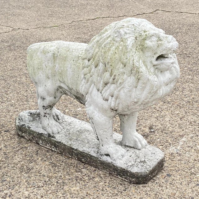Traditional Vintage Classical Style Standing Lion Cement Guardian Entry Garden Statue - Pair For Sale - Image 3 of 12