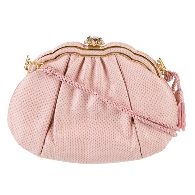 Contemporary 1990s Judith Leiber Karung Snakeskin Tassel Gemstone Day Evening Shoulder Handbag Vintage For Sale - Image 3 of 18