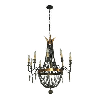 Empire Wood Bead 10 Light Chandelier For Sale