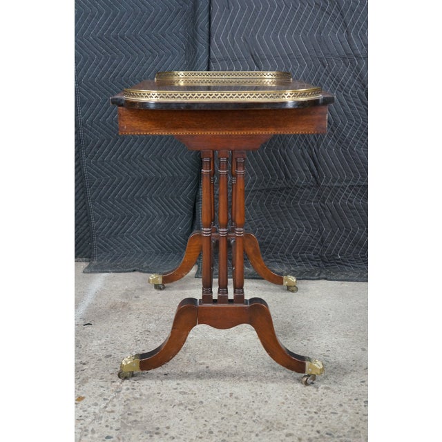 Antique English Regency Style Rosewood Mahogany & Brass Gallery Writing Table For Sale - Image 16 of 18