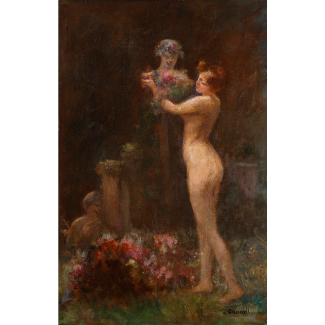 Albert Cresswell, Nymph Adorning a Bust in a Garden, Oil on Canvas For Sale - Image 16 of 16
