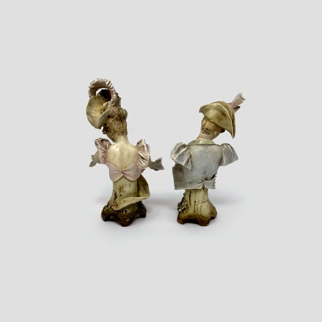 Early 20th Century Antique Ernst Wahliss Teplitz Austrian Porcelain Busts – 9.5" Male & Female Pair For Sale - Image 5 of 11