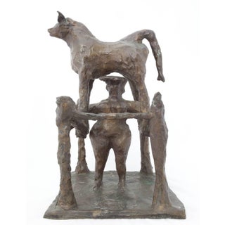 Bernard Reder, Rare Large Modernist Bronze Sculpture Woman with Bull Bernard Reder, 1957 For Sale