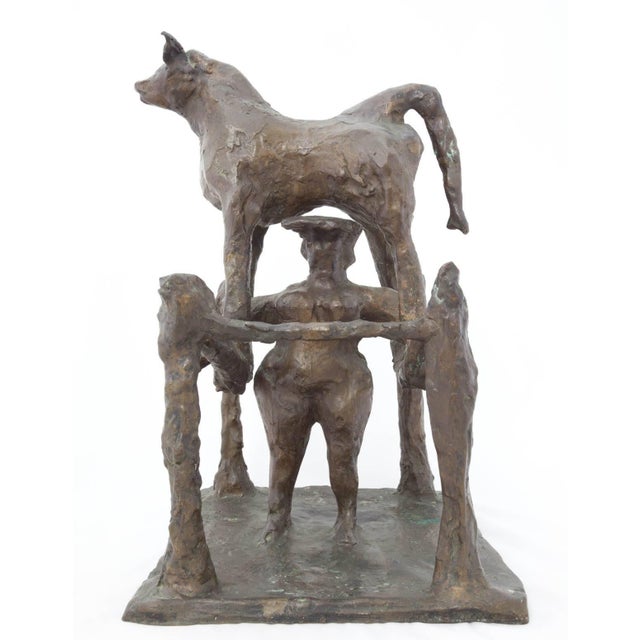 Bernard Reder, Rare Large Modernist Bronze Sculpture Woman with Bull Bernard Reder, 1957 For Sale