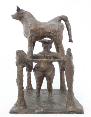Bernard Reder, Rare Large Modernist Bronze Sculpture Woman with Bull Bernard Reder, 1957