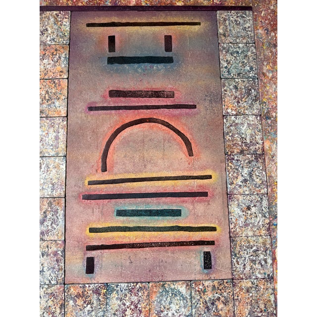 Brown 1982 Vintage Abstract Modernist Mixed Media Painting – Geometric & Textured Composition, Signed For Sale - Image 8 of 12