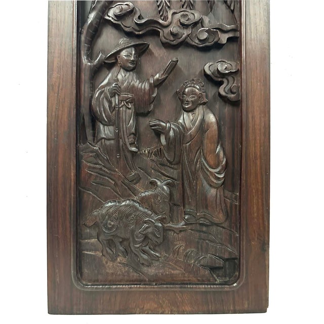 Early 20th Century Hand Carved Traditional Chinese Wood Carving Panels, Set of 2 For Sale - Image 4 of 10