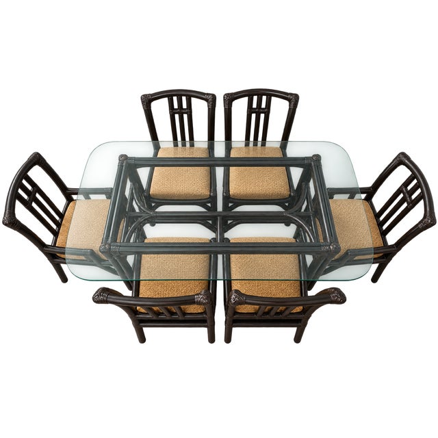 John Wisner Vintage Ficks Reed by John Wisner Far Horizons Collection Rattan & Wicker Table & Six Chairs Dining Set C. 1950's For Sale - Image 4 of 7